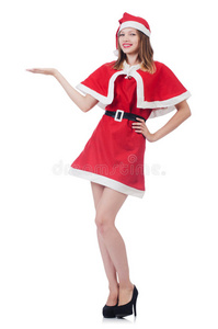 穿着红色圣诞老人服装的年轻女子