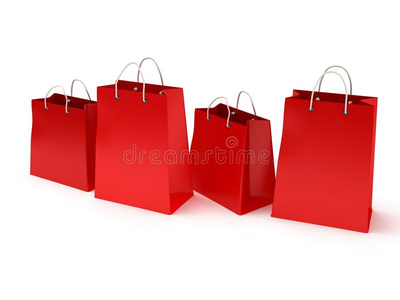 四个经典红色购物袋3d渲染
