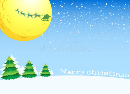 有月亮和圣诞树的圣诞卡片设计图片