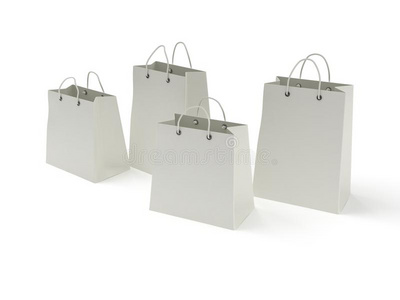 四个经典白色购物袋3d渲染