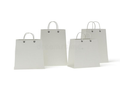 四个经典白色购物袋3d渲染