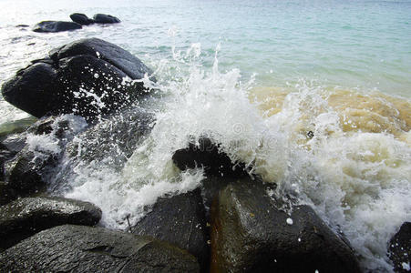 波浪冲击岩石