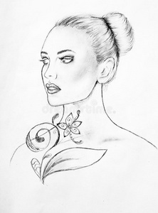 女性面部线条素描照片