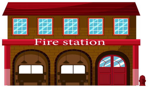 白色背景插图的消防站