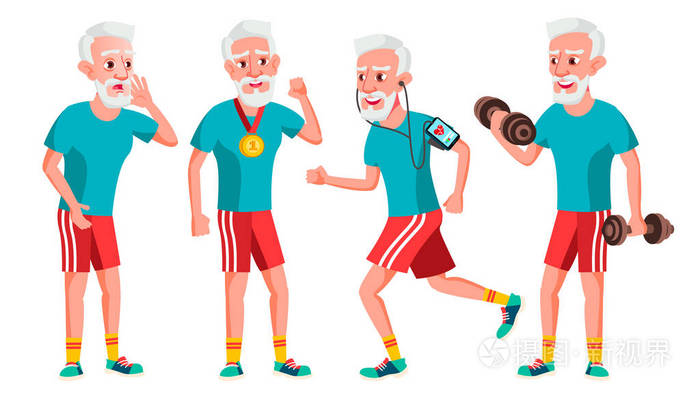 老人姿势设定向量.老人.资深人士.老年.运动, 健身.开朗的祖父母.