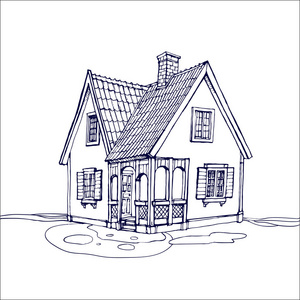 维多利亚可爱的小房子轮廓墨迹绘制着色书页股票矢量插图