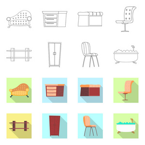 家具和公寓标志的孤立对象。家具和家庭股票矢量图的收集
