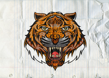手绘虎头 tattoo.psychedelic 老虎孤立照片
