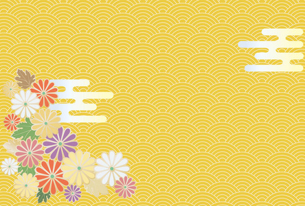 菊花与日本传统纹样背景图片