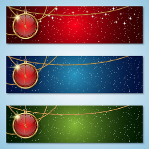 圣诞及新年水平彩色矢量横幅收藏