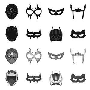 矢量设计的英雄和面具的标志。一套英雄和超级英雄的股票矢量图标