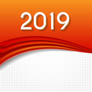 2019彩色波浪背景下新年的抽象向量图解