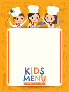 孩子们与空白菜单主板卡通插图菜单年轻厨师儿童照片