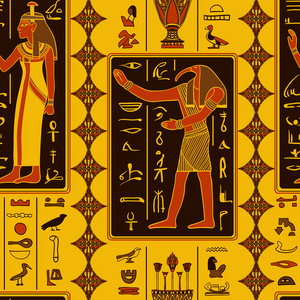 与埃及神和古埃及希罗格的无缝图案