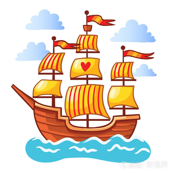 航行中的船浮在水面上插画 正版商用图片0sljym 摄图新视界
