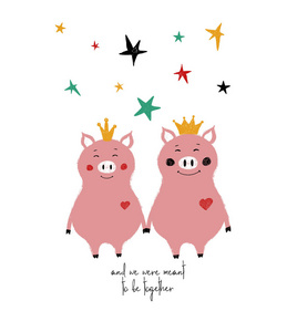 注定的一对夫妇牵手仙女猪在冠.爱的贺卡与短语 我们注定要在一起照片