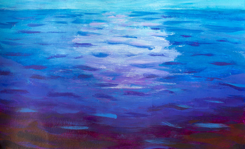 画一幅蓝色的紫罗兰海, 波浪。绘画片断, 背景