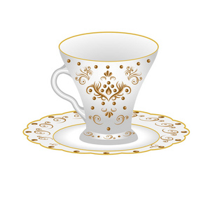 杯子套装装饰瓷茶派对套装, 杯碟, 华丽的东方复古图案.