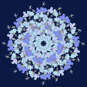 圆圈模式与 bellflowers。圆万花筒的花朵和花卉元素。花圈。设计卡