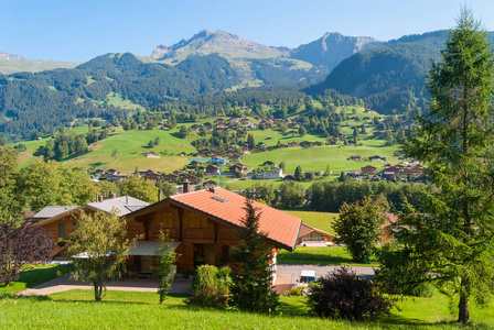 风景秀丽的格林德沃乡村风光, 瑞士伊维萨岛圣艾格尼丝粉刷房子艾格无