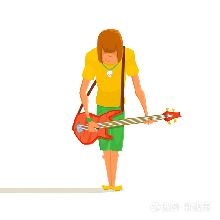 在低音的少女 guitaristplaying.矢量图的年轻人抱着低音电吉他