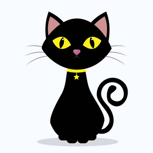 脖子上尾巴黑色的猫与黄色的眼睛, 在一个徽章的脖子上的一个黄色的