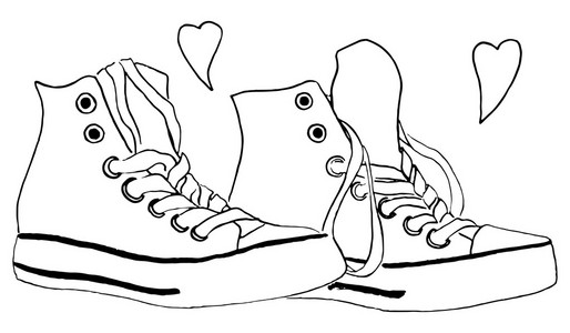 黑色和白色单色运动鞋鞋心中爱孤立的矢量