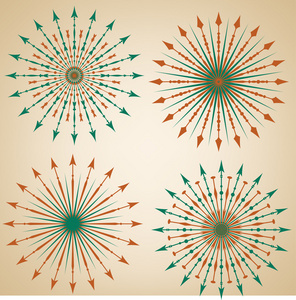 箭头 sunbursts 套。老式的矢量图