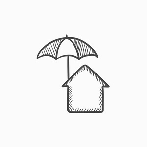 把伞素描图标下的房子