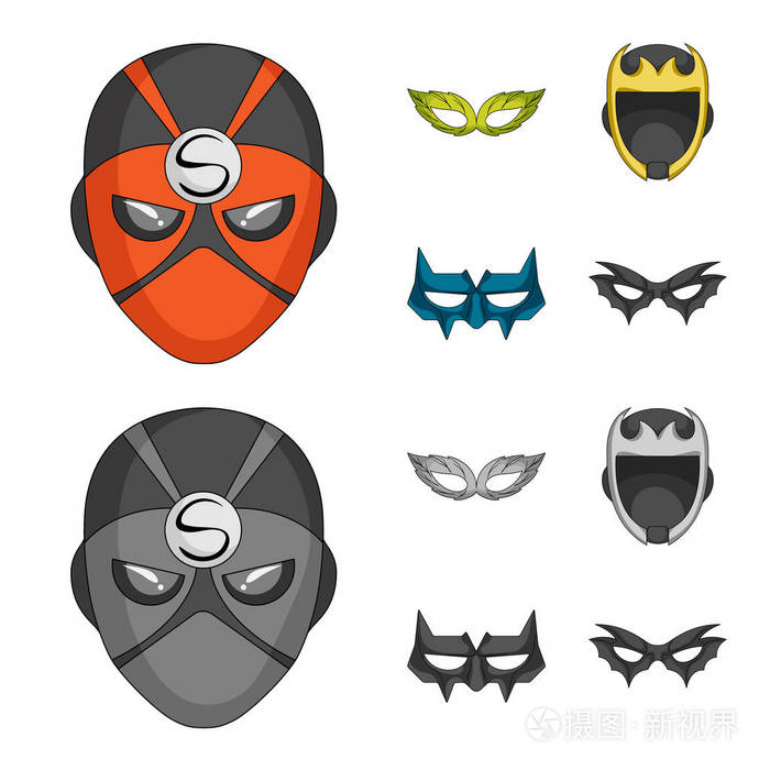 矢量插图英雄和面具标志。收藏英雄和超级英雄股票符号的网站
