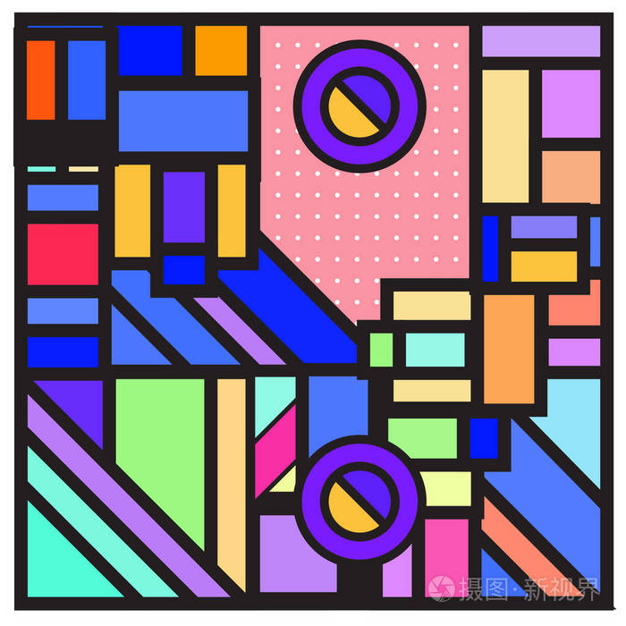 矢量抽象的几何色彩背景.孟菲斯, 印度, 巴西和墨西哥模式