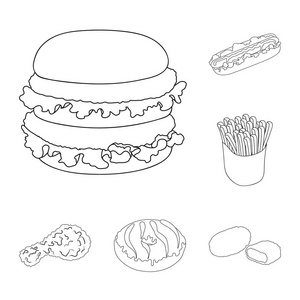 快速食物轮廓图标集合中的设计。半成品食品矢量符号库存网站插图