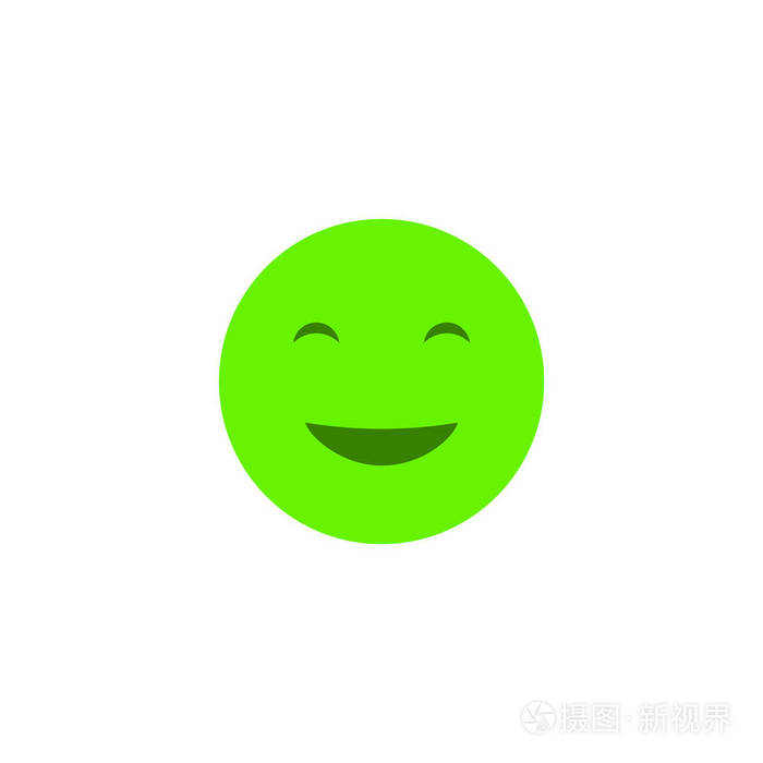 快乐的情感拟人化的脸.绿色的微笑被隔离在白色背景上