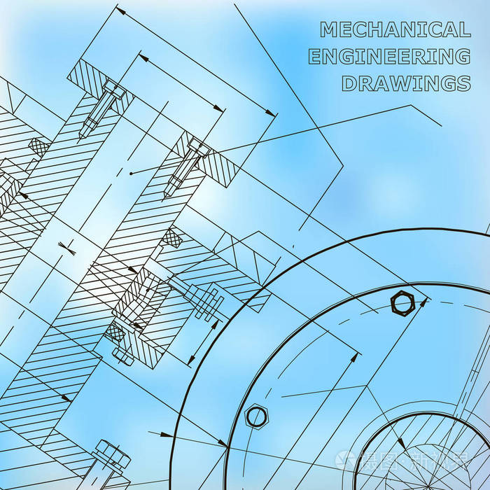 工程学科的背景。技术说明。机械工程。技术设计。仪器制造。盖上, 横幅蓝色