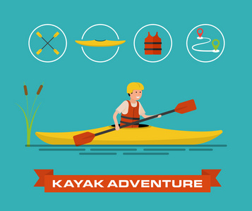 卡通皮划艇运动的矢量图照片