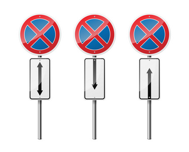 组用指针，白色背景上隔离 3 圆形禁止路标。不准停车。Eps10 矢量图