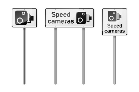 3 道路标志，白色背景上隔离组。限速相机。Eps10 矢量图