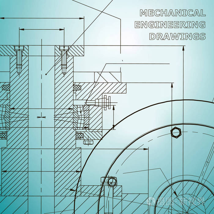 工程学科的背景。技术说明。机械工程。技术设计。仪器制造。封面, 横幅, 传单, 背景。浅蓝色