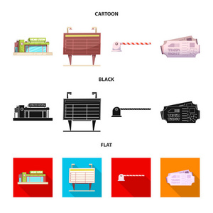 列车和车站标志的孤立对象。火车票股票矢量图集