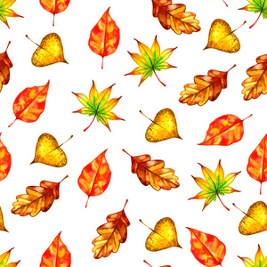 秋天的无缝模式，艺术绘画背景与黄色的树叶