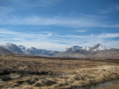 高地 Scotland 山景观背景蓝多云 sky 大景观