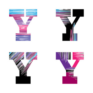 字母 Y 组。Grunge 风格矢量图形字母符号