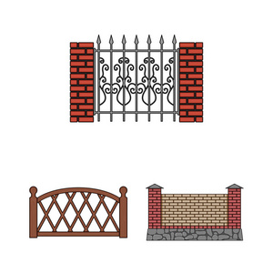 不同的围栏卡通图标集收集为设计。装饰性击剑矢量符号股票网页插图