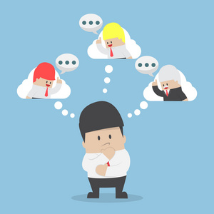 商人正考虑对他的同事建议照片