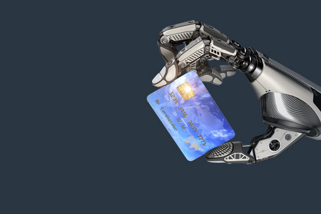 手持通用信用卡的机器人