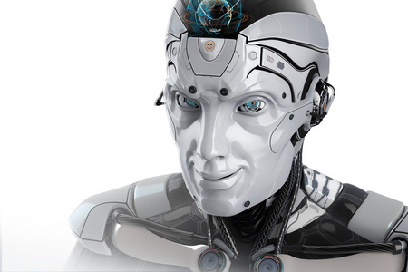 未来派高详细机器人的脸摄影图