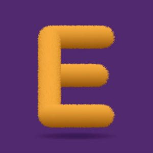 橙色毛皮大写字母 E, 由毛皮纹理组成的字母表矢量