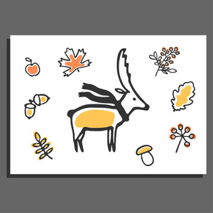 贺卡与鹿 围巾和秋天的插图
