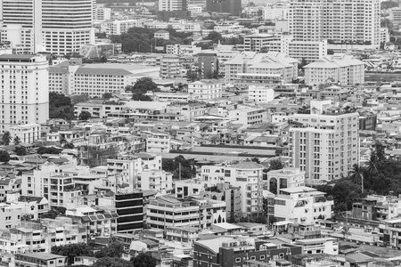 黑色和白色，东京中城住宅小区鸟瞰图