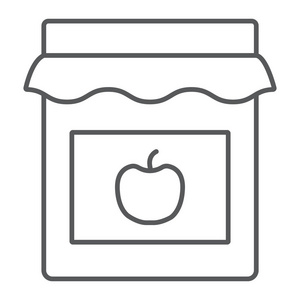 果酱细线图标,jar 和容器,玻璃符号,矢量图形,白色背景上的线性图案